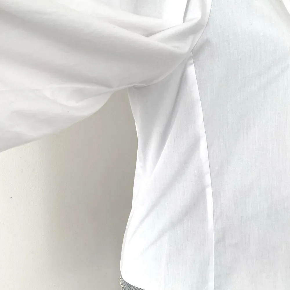 Zara Crisp Clean White Puff Sleeve Cotton Blouse M Vacation Chic Closet Staple